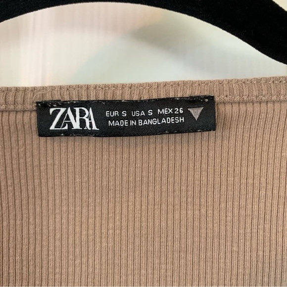 Zara Taupe Long Sleeve Ribbed Knit Crop Top, size S - Picture 2 of 7